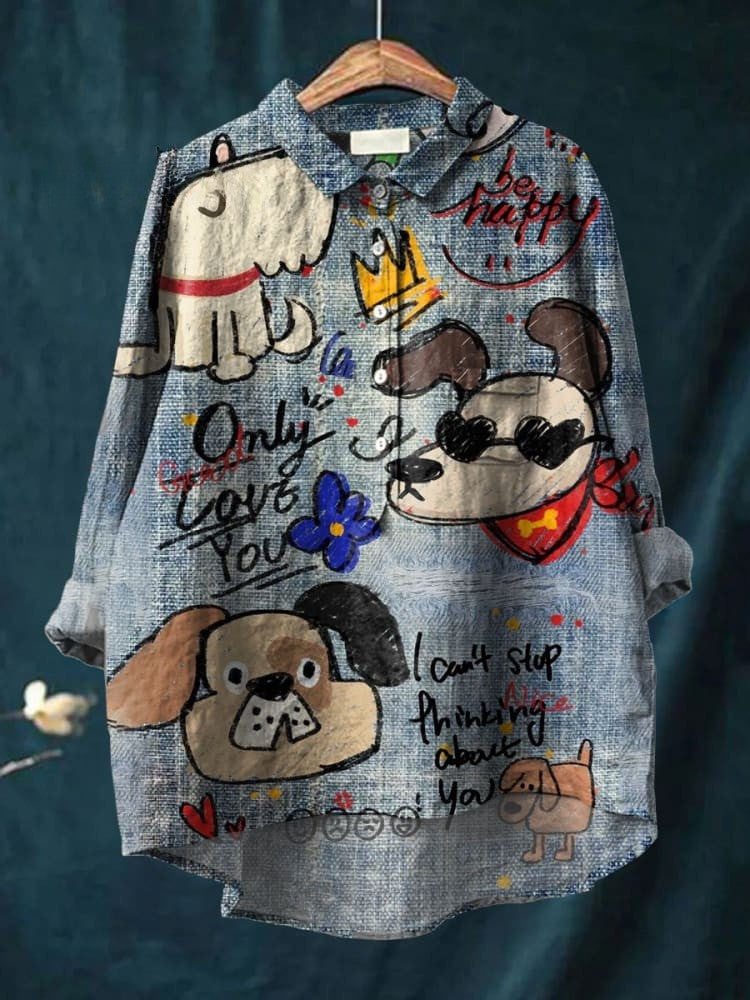 Cute Dog Art Print Casual  Shirt