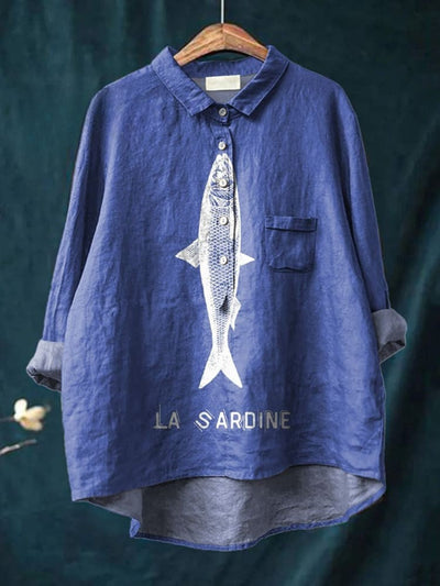 Sardine Fish Graphic Printed Women's Casual  Shirt