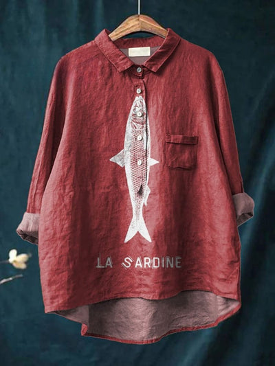 Sardine Fish Graphic Printed Women's Casual  Shirt