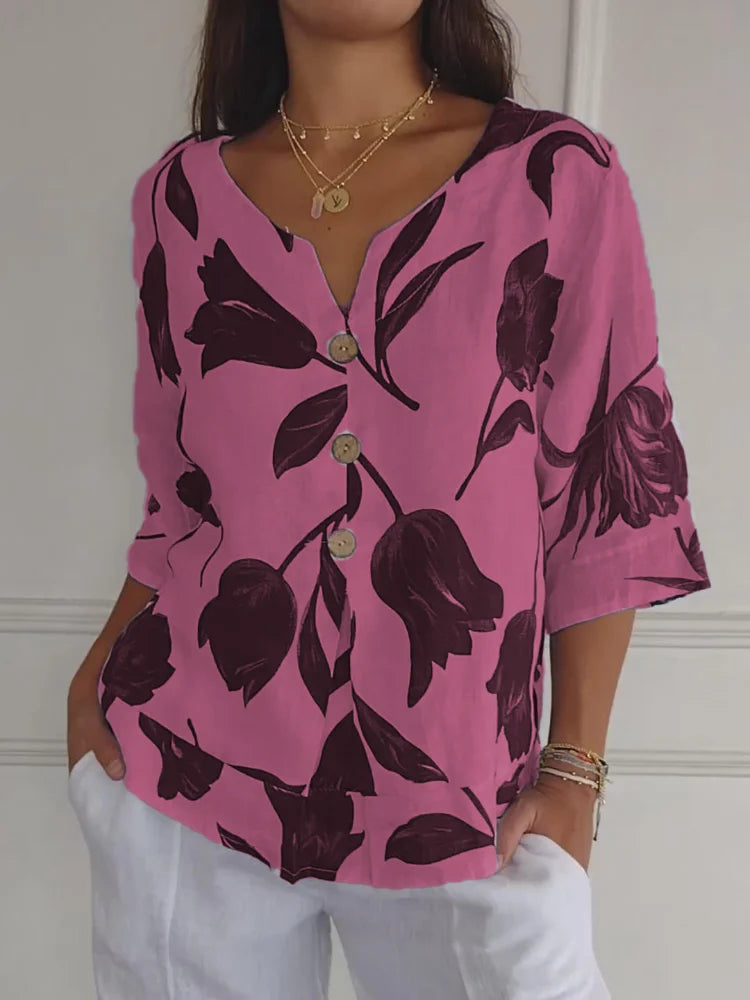 Elaine - Floral Button Blouse