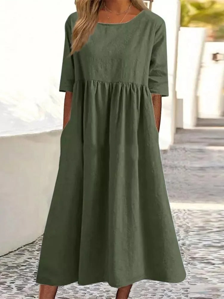 Aria- Stylish Midi Dress - Belly Coverage
