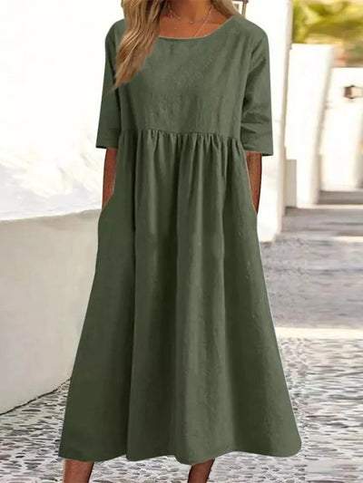 Aria- Stylish Midi Dress - Belly Coverage