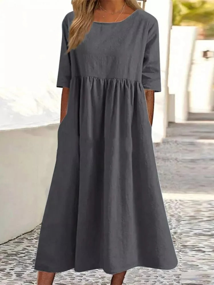 Aria- Stylish Midi Dress - Belly Coverage